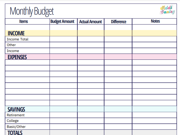 Monthly Expense Sheets